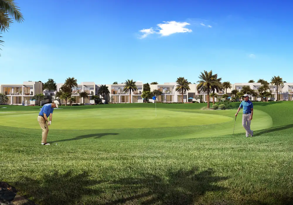 Golfers on a lush green course